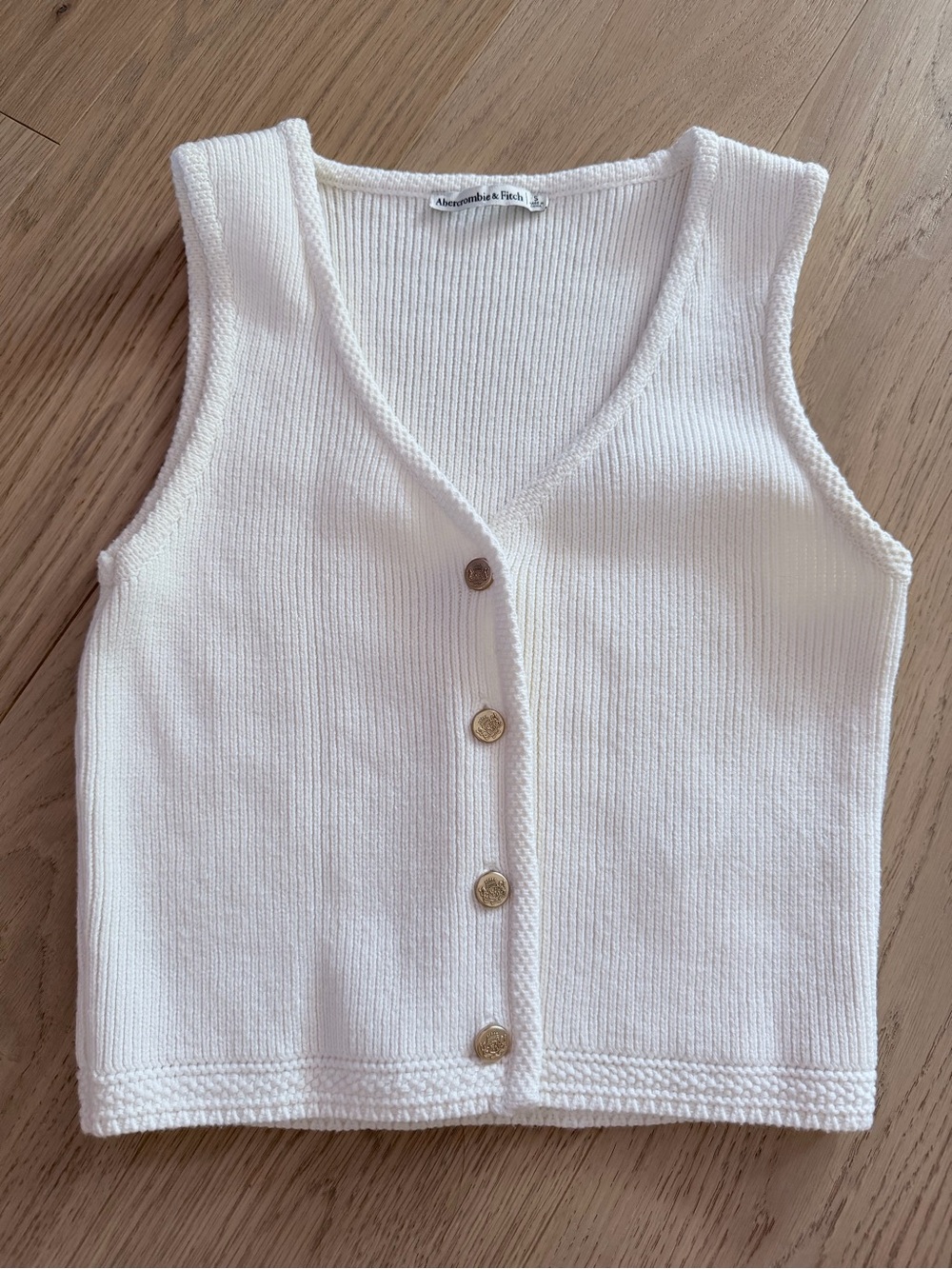 Abercrombie & Fitch Cream Ribbed V-Neck Button Vest